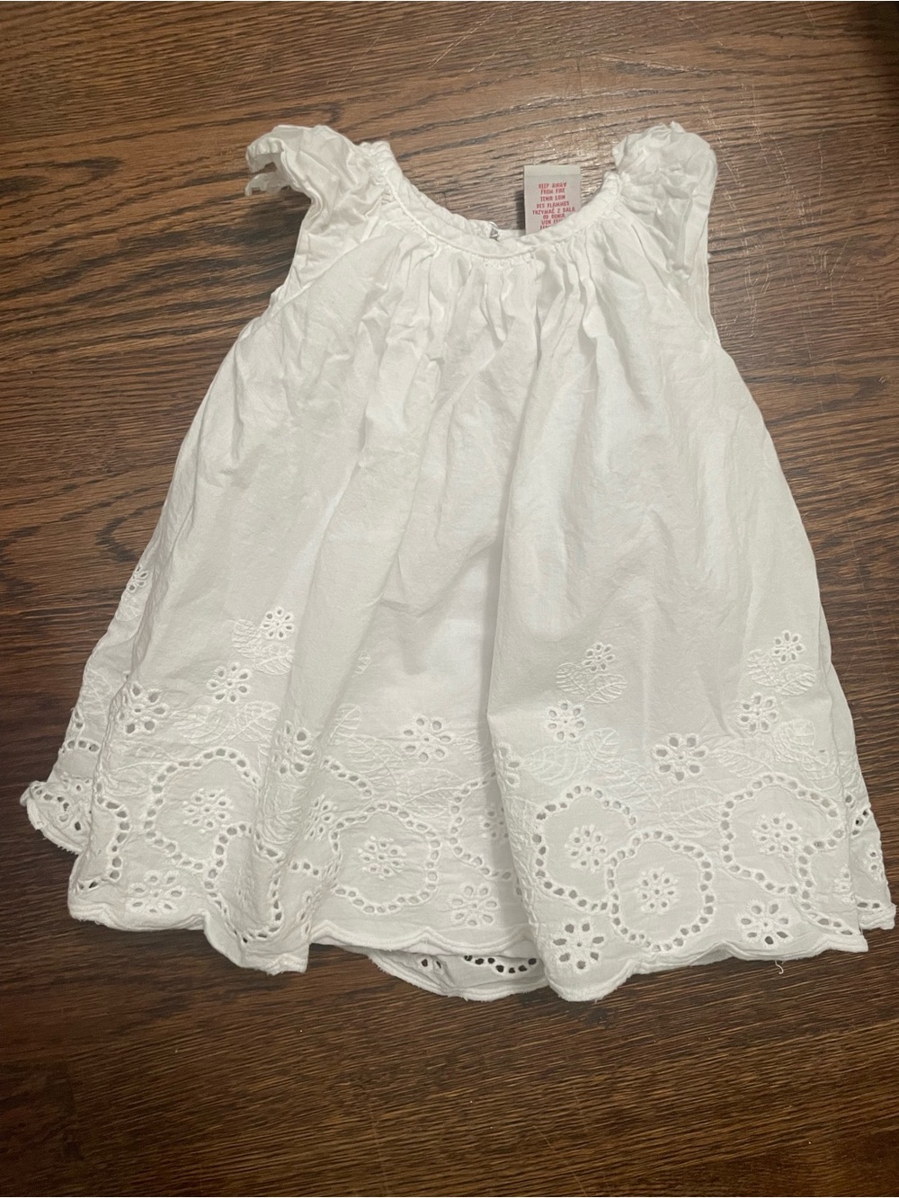 Tahari White Eyelet Cotton Sundress with Scalloped Hem